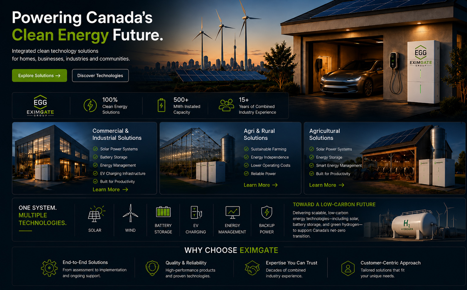 EximGate Group integrated clean energy solutions for homes and businesses in Canada