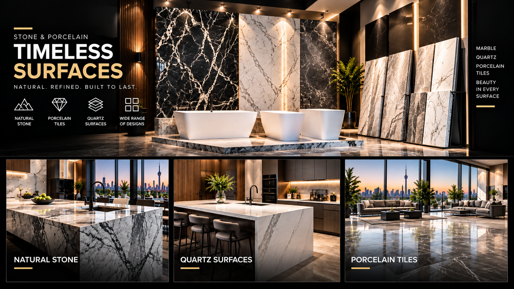 Stone, marble, quartz and porcelain surfaces in Toronto by Exim Gate Group
